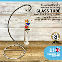 Load image into Gallery viewer, Galileo Thermometer Metal Stand Temperature Gauge Multicolored