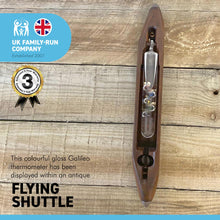 Load image into Gallery viewer, GALILEO THERMOMETER IN AN ANTIQUE FLYING SHUTTLE | Antique Shuttle originating from the textile Mills in Northern England | Weather station | Water Thermometer