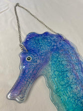 Load image into Gallery viewer, LARGE GLASS SEAHORSE WALL HANGING PLAQUE | Bathroom hanging ornament outdoor nautical glass decoration | Seaside décor | nautical décor | 44cm (L) x 26cm (W) | Bathroom wall art