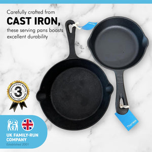 Set of two Cast Iron Skillets 1 x 8 Inch and 1 x 6 inch | Oven Safe Tarte Tatin Skillet Frying Pan for Indoor and Outdoor use | Cast Iron Cookware | Grill Pan | Stove Top | Skillet Pan