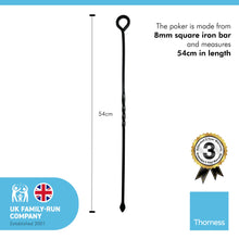 Load image into Gallery viewer, Metal Fireside Poker | Black Powder finish durable metal construction long length fireside poker | Twist handle design with hanging loop | Open Fire Wood Burner Fire Pit BBQ | 54 cm length