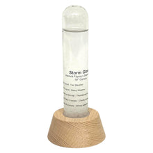 Load image into Gallery viewer, FITZROY STORM GLASS WEATHER PREDICTION DESK ORNAMENT | Weather forecaster | Weather station |barometer | science ornament | weather predicting storm glass with wooden stand | 14 cm x 6 cm x 6 cm