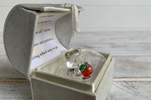 Load image into Gallery viewer, Thank you, teacher gift, with glass bear holding a red apple with thoughtful touching verse