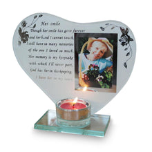 Load image into Gallery viewer, Her Smile glass memorial candle holder and photo frame | thinking of you gifts
