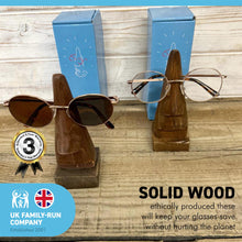 Load image into Gallery viewer, Pair of Gift Packaged GLASSES HOLDERS | SPECTACLE STAND | Gift for any occasion | Home or office accessory | Hand finished quality ETHICALLY SOURCED solid wood