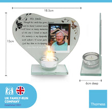 Load image into Gallery viewer, His Smile glass memorial candle holder and photo frame | thinking of you gifts | Dad memorial gift
