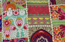 Load image into Gallery viewer, Classic patchwork brocade green Indian footstool