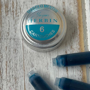 Pack of 6 J Herbin Writing Ink Cartridges - Diabolo Menthe (Mint Diabolo)