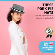 Load image into Gallery viewer, Grey Rude Boy Ska Pork pie Hat with contrasting ribbon band detail| Size S / SM approx. 58cm | US size 7 1/4 | 100% Polyester | Unisex pork pie hat | Fedora trilby pork pie style