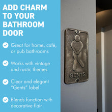 Load image into Gallery viewer, 𝗩𝗜𝗡𝗧𝗔𝗚𝗘 𝗦𝗧𝗬𝗟𝗘 𝗚𝗘𝗡𝗧𝗦/𝗠𝗘𝗡𝗦 𝗖𝗔𝗦𝗧 𝗜𝗥𝗢𝗡 𝗧𝗢𝗜𝗟𝗘𝗧 𝗗𝗢𝗢𝗥 𝗦𝗜𝗚𝗡 | 𝟯′ 𝘅 𝟲’ (𝟳𝟱𝗺𝗺 𝘅 𝟭𝟱𝟬𝗺𝗺) | Plaque | Bathroom | Wall Decor | Antique Style | Bathroom Sign | Restroom | Door Sign | Decorative Home Accessory
