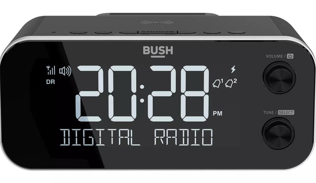 Bush DAB+ Clock Radio with Wireless Charging Dock | 20 Station Presets | Large easy to read Display | Snooze function