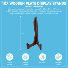 Load image into Gallery viewer, Wooden Plate Display Stands 25cm – Set of 10 Hinged Easel Holders
