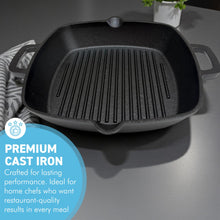 Load image into Gallery viewer, Premium 𝗖𝗔𝗦𝗧 𝗜𝗥𝗢𝗡 𝗚𝗥𝗜𝗟𝗟 𝗣𝗔𝗡 𝟮𝟰𝗖𝗠 – Heavy Duty Square Griddle with Dual Handles for Induction, Oven &amp; BBQ
