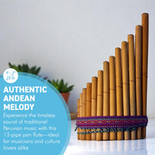Load image into Gallery viewer, Large Peruvian Wooden Panpipes with colourful woven trim, 13 Pipe Traditional Panflute Instrument
