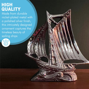 Nickel Galleon Ship Paperweight Ornament, Silver Nautical Decor for Desk, Elegant Home and Office Accessory