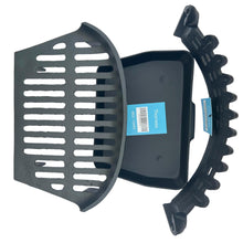 Load image into Gallery viewer, 18" Solid Cast IRON FIREPLACE GRATE SET – Castle Front Design with Ash Pan &amp; Steel Log Tongs for Traditional Home Fireplaces
