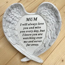 Load image into Gallery viewer, Angel Wings Memorial Ornament: Textured, Detailed Love Heart Plaque for Mum&#39;s Garden/Grave
