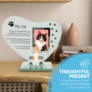 Glass Memorial Candle Holder & Photo Frame for Cats | Grief Sympathy Gift | Pet Memorial Plaque | Cat Remembrance Frame & Candle Holder