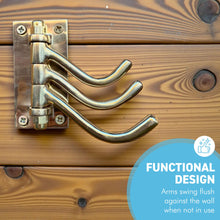 Load image into Gallery viewer, 𝗕𝗥𝗔𝗦𝗦 𝗙𝗢𝗟𝗗𝗜𝗡𝗚 𝗧𝗥𝗜𝗣𝗟𝗘 𝗛𝗢𝗢𝗞 Wall Mount – Space-Saving Coat and Hat Rack
