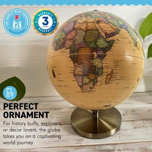 ANTIQUE CREAM GLOBE | Globes of the world | World globe for adults | Earth globe | Desk ornament | Explorers gift | World globe | 25cm (D) x 25cm (W) x 30 cm (H)