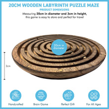 Load image into Gallery viewer, 20cm Diameter Wooden Labyrinth Maze Puzzle Board Game with 3 Silver Ball bearings
