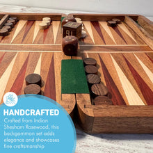 Load image into Gallery viewer, Classic Wooden Inlaid Backgammon Set - 36cm x 26cm,  Includes Wooden Playing Pieces and Dice
