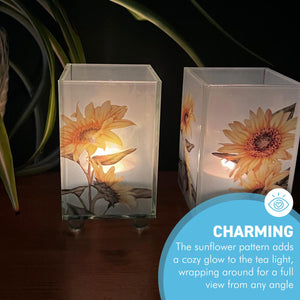 Set of 2 Elegant Sunflower Glass Votive Candle Holders – Decorative Accent for Warm Ambiance, Ideal for Home Decor, Gifts & Special Occasions