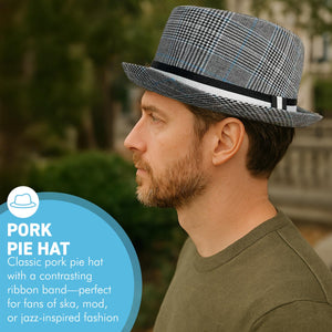Grey rude boy ska pork pie hat, Size 60cm, Large, Unisex pork pie hat, Fedora trilby pork pie style