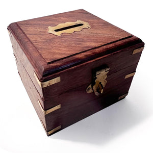 Handcrafted Wooden Money Box, Square Coin Piggy Bank, Decorative Savings Storage, Secure and Durable Safe for Coins