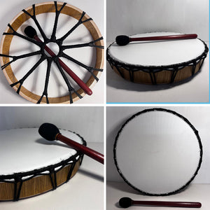 Large 40cm Shamanic Synthetic Skin Drum with wooden beater, Vegan Percussion Drum