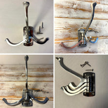 Load image into Gallery viewer, Aluminium Triple 𝗦𝗪𝗜𝗩𝗘𝗟 𝗖𝗢𝗔𝗧 𝗛𝗢𝗢𝗞 3-Prong Wall Mounted Hanger for Towels Robes Bags Jackets Bathroom Entryway
