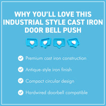 Load image into Gallery viewer, Industrial Style Cast Iron Door Bell Push – Antique Style 80mm Front Door Hardware
