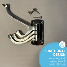 Load image into Gallery viewer, Aluminium Triple 𝗦𝗪𝗜𝗩𝗘𝗟 𝗖𝗢𝗔𝗧 𝗛𝗢𝗢𝗞 3-Prong Wall Mounted Hanger for Towels Robes Bags Jackets Bathroom Entryway
