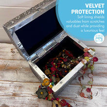 Load image into Gallery viewer, Distressed Wooden Jewelry &amp; Keepsake Box with Silver &amp; Copper Alloy Finish, Elephant &amp; Floral Decor
