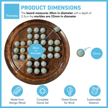 Load image into Gallery viewer, 30cm Diameter DARK WOOD SOLITAIRE BOARD GAME with THUNDERBOLT GLASS MARBLES | |classic wooden solitaire game | strategy board game | family board game | games for one | board games

