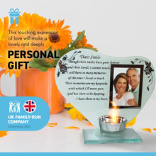 Load image into Gallery viewer, Their Smile - Inspirational poem, candle and photo holder glass memorial plaque
