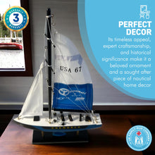 Load image into Gallery viewer, ONE WORLD AMERICAS CUP MODEL YACHT | Sailing | Yacht | Boats | Models | Sailing Nautical Gift | Sailing Ornaments | Yacht on Stand | 33cm (H) x 21cm (L) x 4cm (W)
