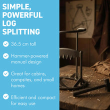 Load image into Gallery viewer, 𝗖𝗔𝗦𝗧 𝗜𝗥𝗢𝗡 𝗪𝗢𝗢𝗗 𝗦𝗣𝗟𝗜𝗧𝗧𝗘𝗥 𝗪𝗜𝗧𝗛 𝗛𝗔𝗠𝗠𝗘𝗥 | 36.5cm (H) (14”) | Wood &amp; Kindling Splitting Tool | Firewood Cutter with Pre-Drilled Base | Splitting Blade | Fireplace Decor
