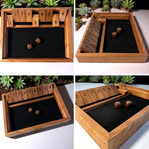 𝟮 𝗣𝗟𝗔𝗬𝗘𝗥 𝗪𝗢𝗢𝗗𝗘𝗡 𝗦𝗛𝗨𝗧 𝗧𝗛𝗘 𝗕𝗢𝗫 𝗗𝗜𝗖𝗘 𝗚𝗔𝗠𝗘 28 x 21cm Family Tabletop Game Travel Game