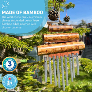 SMALL TRIPLE BAMBOO CHIME| Windchimes | Garden Chimes | Bamboo Windchimes | Indoor and Outdoor | Feng Shui | Meditation | Garden Sounds