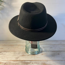 Load image into Gallery viewer, High quality black wide brim 100% wool felt fedora trilby hat - Small
