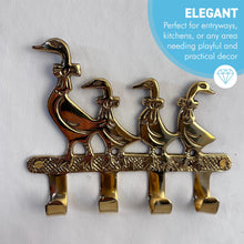 Load image into Gallery viewer, Ducks in a Row Wall Hooks, Decorative Brass Key Holder for Entryway, Kitchen, Hallway, or Stylish Home Decor
