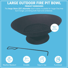 Load image into Gallery viewer, 𝗟𝗔𝗥𝗚𝗘 𝟱𝟲𝗖𝗠 𝗢𝗨𝗧𝗗𝗢𝗢𝗥 𝗙𝗜𝗥𝗘 𝗣𝗜𝗧 𝗕𝗢𝗪𝗟 – Round Steel Patio Firepit, Garden Heater &amp; Log Burner for 𝗪𝗢𝗢𝗗 𝗢𝗥 𝗖𝗛𝗔𝗥𝗖𝗢𝗔𝗟 – Ideal for Camping, BBQs &amp; Outdoor Evenings
