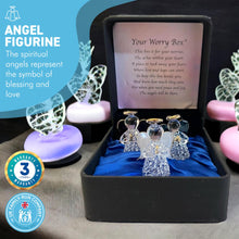 Load image into Gallery viewer, Angels worry box | Mindfulness box | Spiritual gifts | |mental health | guardian angel worry box for your loved ones | Includes 3 glass worry angels with gilded wings | Gift Packaged | Grief Gifts | Angel gifts
