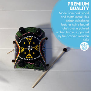 Traditional Chime Xylophone with Aboriginal style decoration, Handcrafted Percussion Instrument with beater