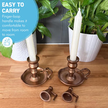 Load image into Gallery viewer, Pair of Wee Willie Winkie Chambersticks – Brass with Snuffers

