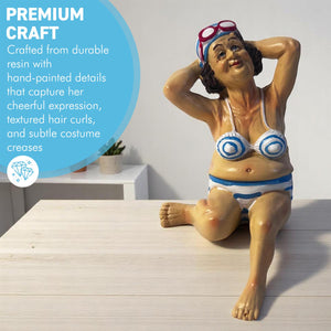 Retro Style Fat Bathing Lady in Blue Striped Bikini, Novelty Bathroom Figurine