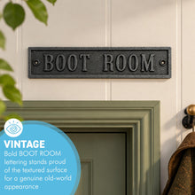 Load image into Gallery viewer, The Boot Room Plaque – A Cast Iron Wall Sign with an Antique Iron Finish
