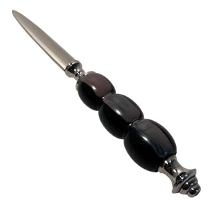 Nickel Letter Opener with black and grey round handle, perfect for school, home, or office use