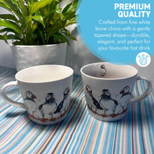 Load image into Gallery viewer, Pair of Puffin Trio Mugs, 100% Bone China, Gift for Nature Lovers, Coastal Home Decor
